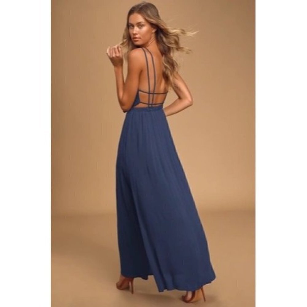 Lulu's Lost In Paradise Navy Blue Strappy Maxi Formal Dress S